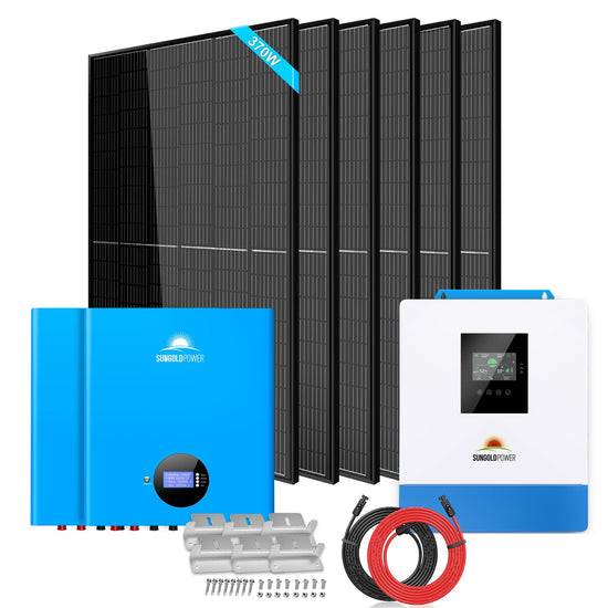 Off-Grid Solar Kit - 5000W 48VDC 120V 10.24KWH Powerwall Lithium Battery 6 X 370 Watts Solar Panels