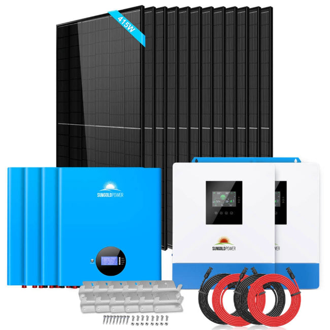Off Grid Solar System for House 10000W 48VDC 120VAC240V 2048KWH Powerwall Lithium Battery 12 X 415 Watts Solar Panels primary product showcase highlighting key features and benefits for maximum renewable energy efficiency