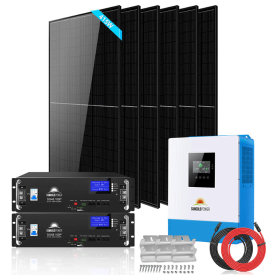 OFF GRID SOLAR SYSTEM 5000W 48VDC 120V LIFEPO4 10.24KWH LITHIUM BATTERY 6 X 415 WATTS SOLAR PANELS SGR-5KE