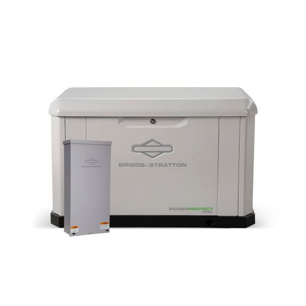 Briggs and Stratton PowerProtect™ 26kW Home Standby Generator with DUAL 200Amp Automatic Transfer Switch primary product showcase highlighting essential features for automatic residential backup power