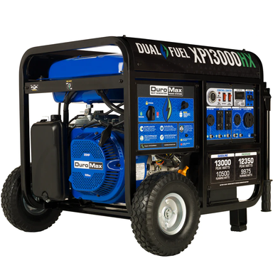 DuroMax XP13000HX 13000 Watt Dual Fuel Portable HX Generator w CO Alert primary product showcase highlighting key features and benefits for mobile emergency power generation