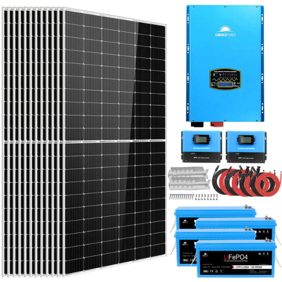 COMPLETE OFF GRID SOLAR SYSTEM 12000W 48V 120V/240V OUTPUT 10.24KWH LITHIUM BATTERY 5400 WATT SOLAR PANEL SGK-12MAX