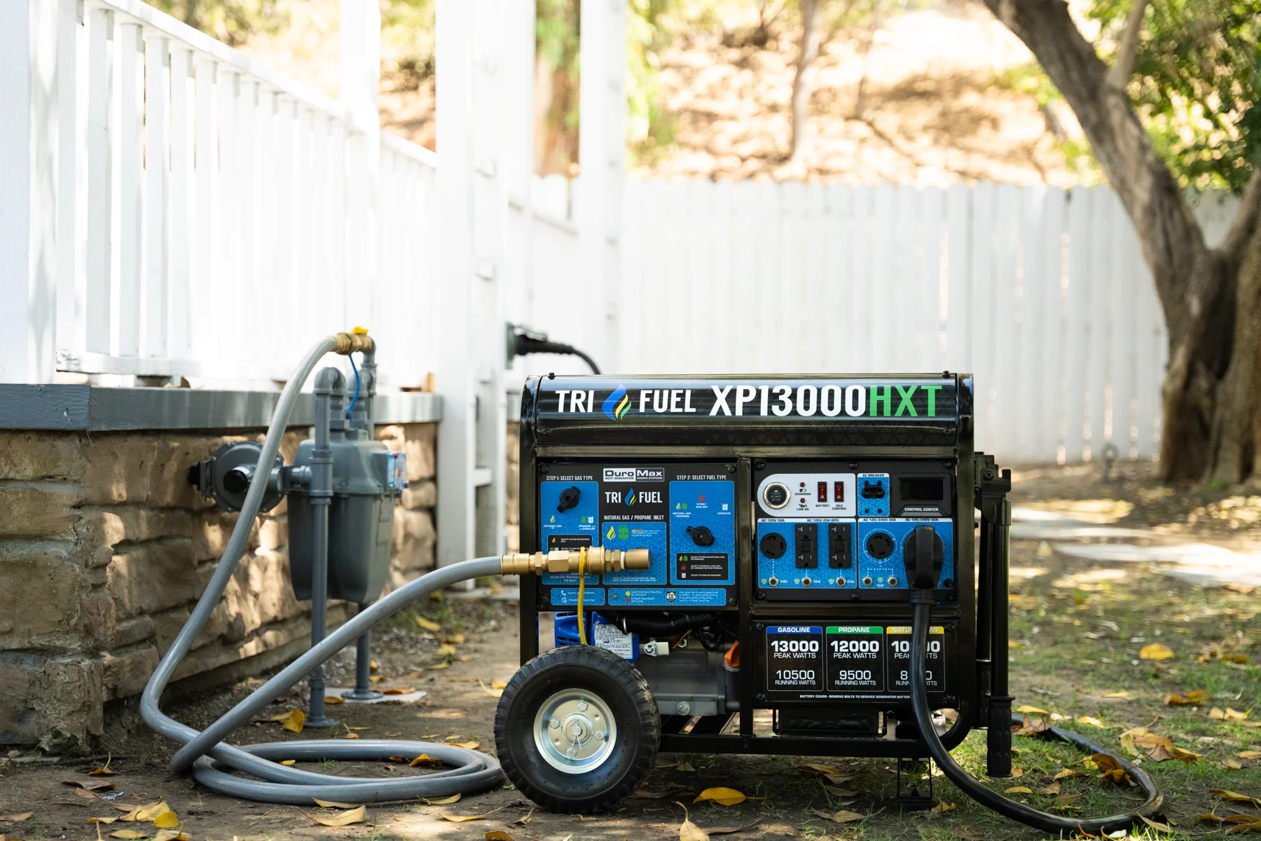 DuroMax XP13000HXT 13000 Watt Tri Fuel Portable HXT Generator w CO Alert detailed construction view demonstrating superior engineering for mobile emergency power generation