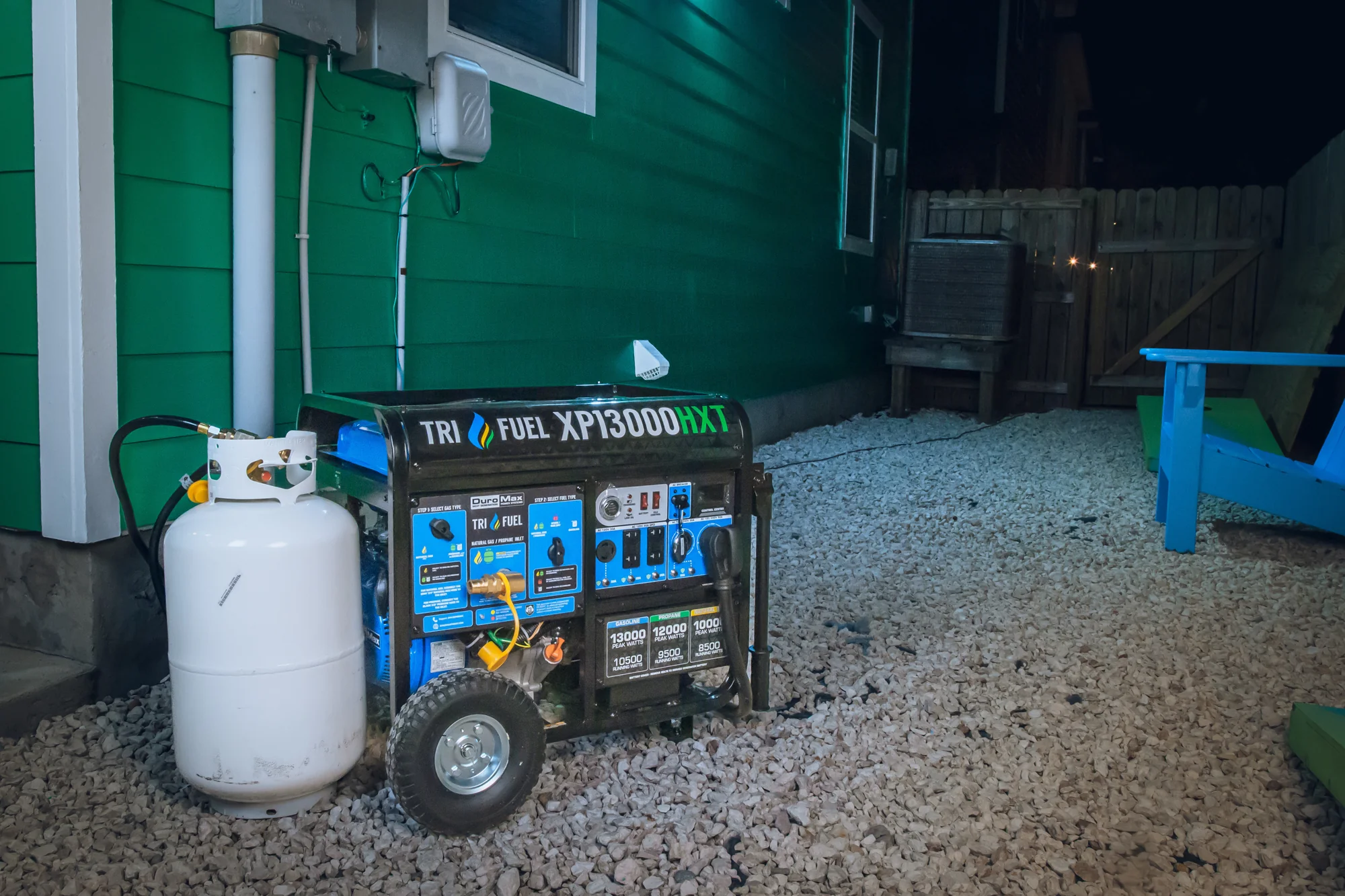 DuroMax XP13000HXT 13000 Watt Tri Fuel Portable HXT Generator w CO Alert alternative perspective showing versatile application options for mobile emergency power generation