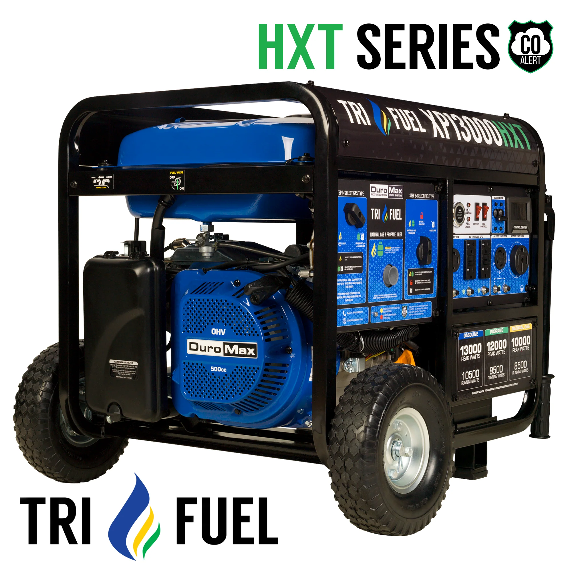 DuroMax XP13000HXT 13000 Watt Tri Fuel Portable HXT Generator w CO Alert supplementary technical documentation with detailed specifications for mobile emergency power generation