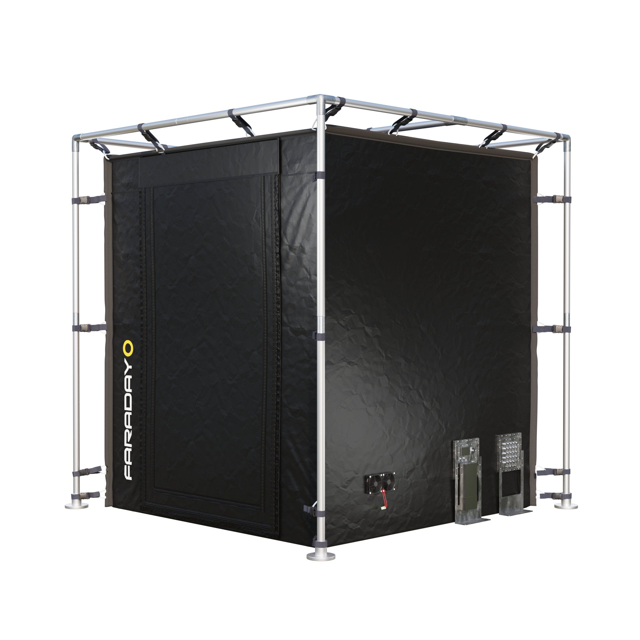 Large Faraday Tent LX Black RFEMI Shielding Enclosure Room 7 x 7 x 65 detailed construction view demonstrating superior engineering for electromagnetic pulse protection and security