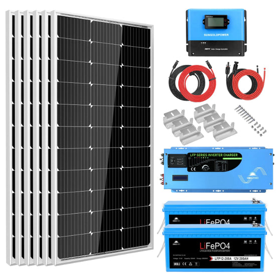 OFF GRID SOLAR SYSTEM 3000W INVERTER 12VDC 120V OUTPUT LIFEPO4 BATTERY 600 WATT SOLAR BACK UP SGK-PRO3