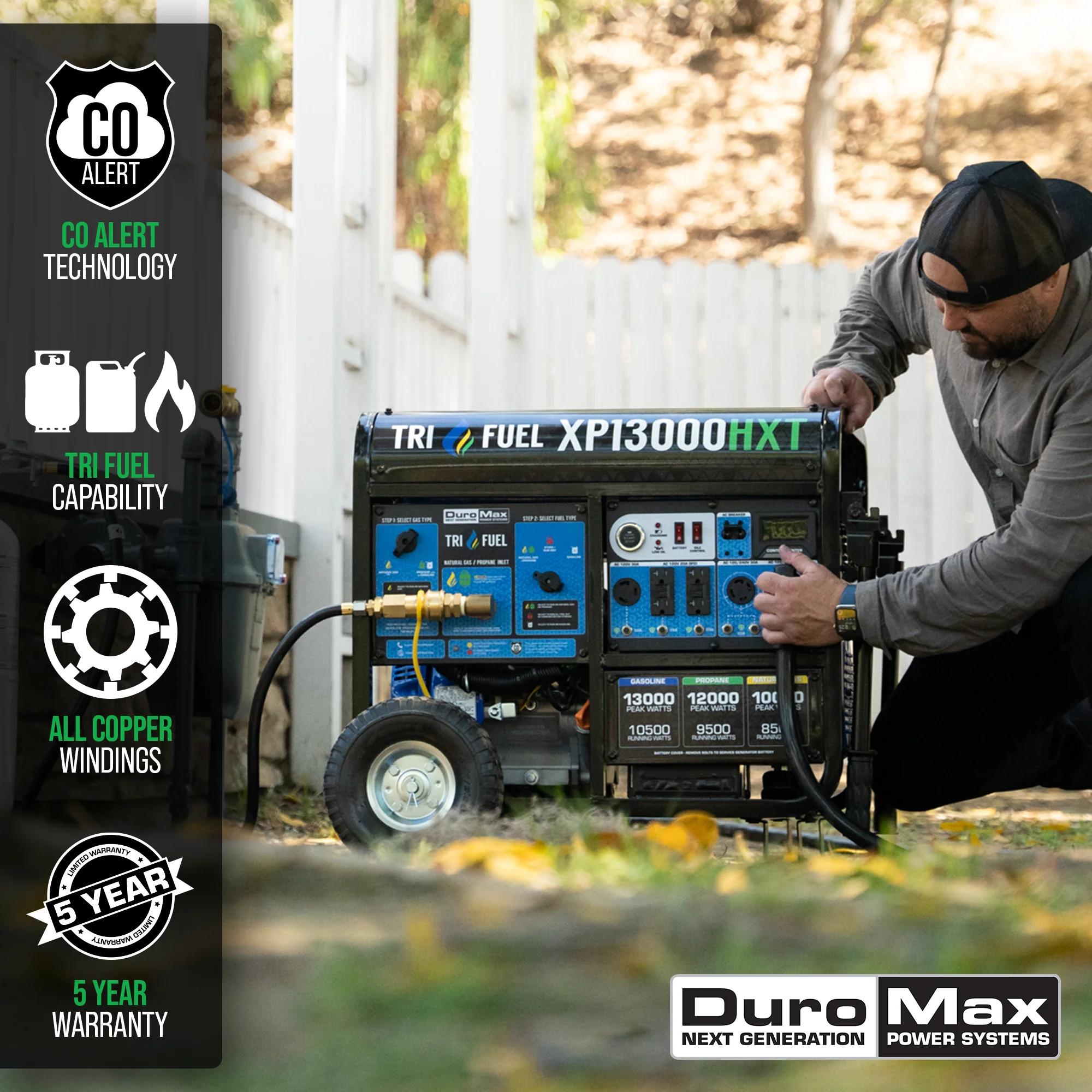 DuroMax XP13000HXT 13000 Watt Tri Fuel Portable HXT Generator w CO Alert supplementary technical documentation with detailed specifications for mobile emergency power generation