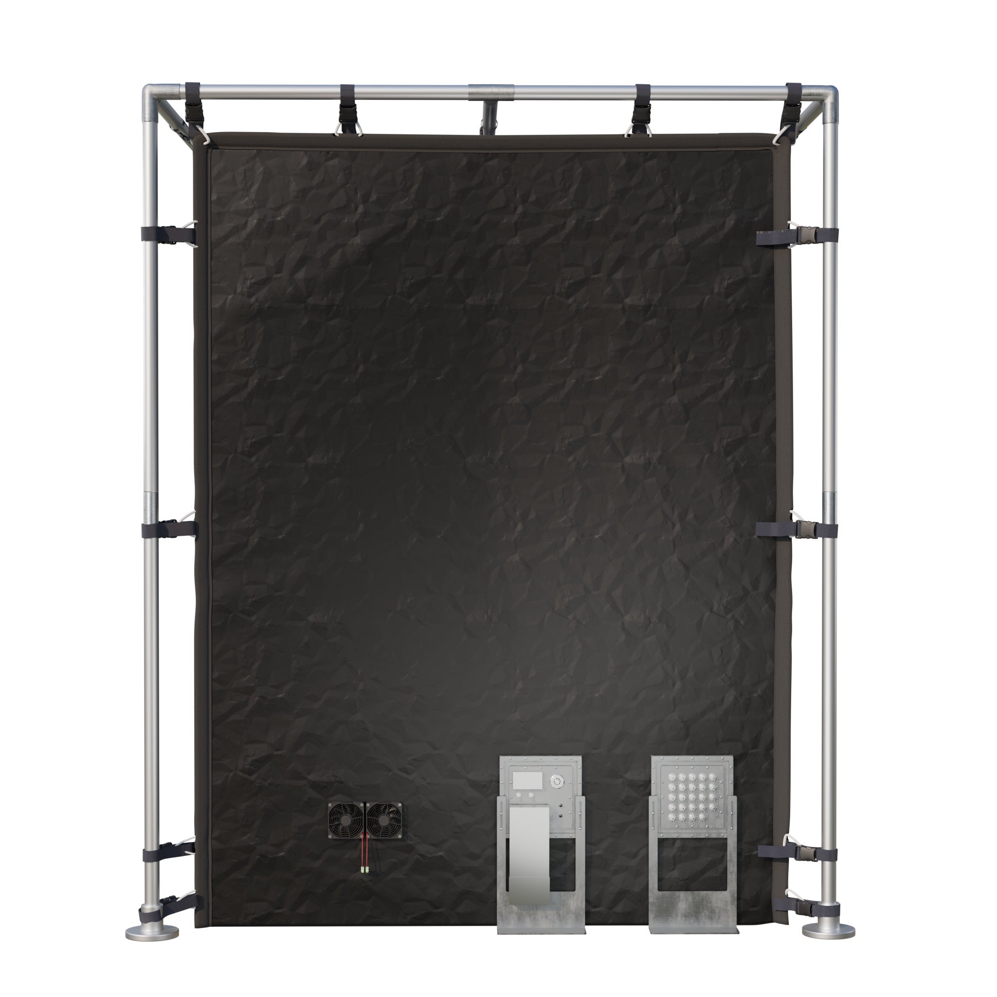 Medium Faraday Tent LX Black RFEMI Shielding Enclosure Room 6 x 6 x 65 technical component view with connection specifications for electromagnetic pulse protection and security