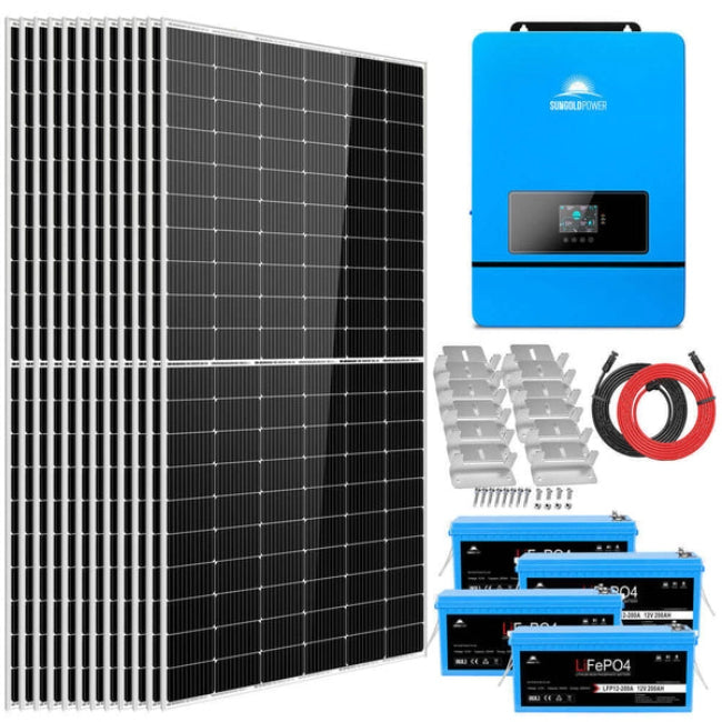 Sungold Power COMPLETE OFF GRID SOLAR SYSTEM 8000W 48V 120V/240V OUTPUT 10.24KWH LITHIUM BATTERY 5400 WATT SOLAR PANEL SGK-8MAX