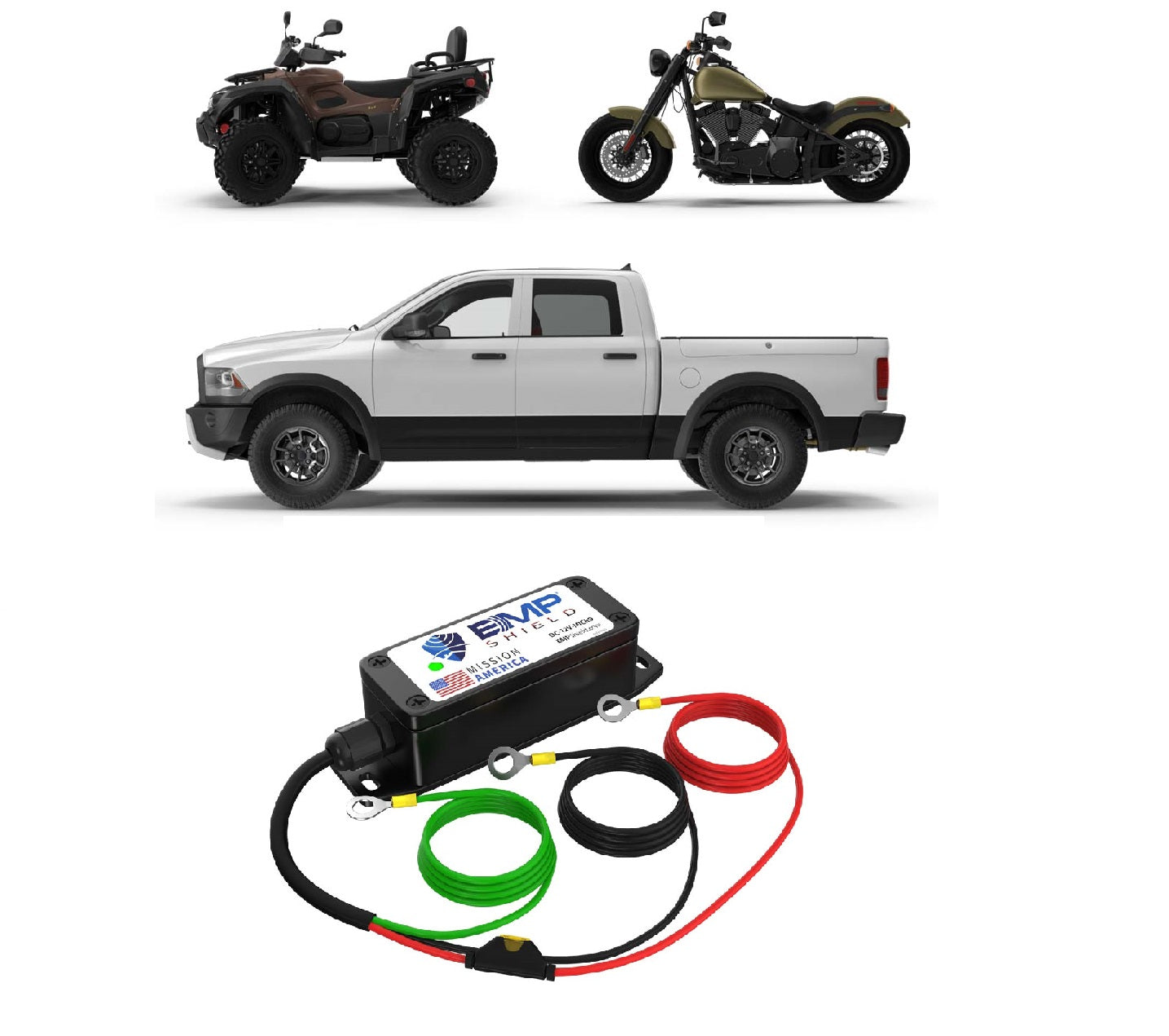 EMP Shield Micro for Automobiles EMP Lightning Protection for Vehicles DC12VMICRO primary product showcase highlighting key features and benefits for electromagnetic pulse protection and security