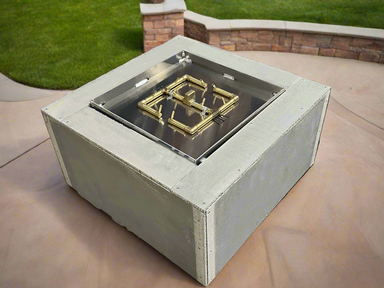Unfinished Warming Trends 36"x36" Square Ready to Finish Fire pit Kit 120,000 BTU CROSSFIRE® Burner outside