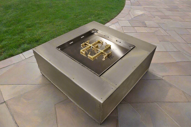 Unfinished Warming Trends 48"x48" Square Ready to Finish Fire pit Kit 180,000 BTU CROSSFIRE® Burner outside