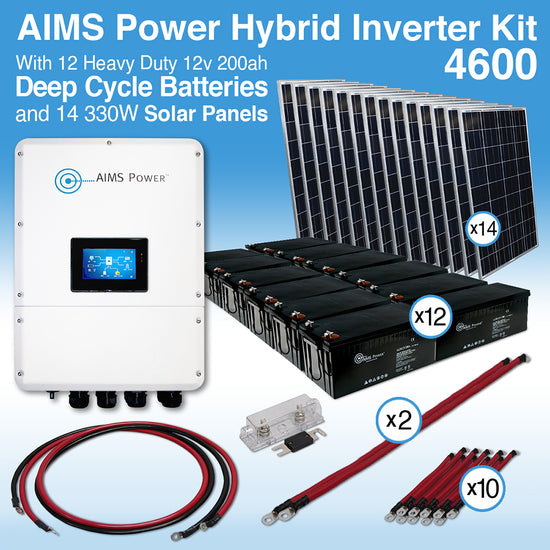 KIT Hybrid Inverter Charger, AGM Battery Bank & Solar Panels 4.6 kW Inverter Output | 200 Amp Stored Battery Power | 4620 Watt Solar Panels