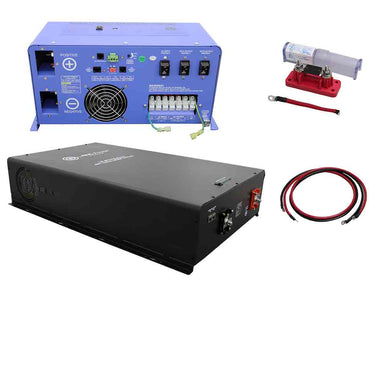 AIMS Power Off Grid / Back Up 6000 Watt Pure Sine Inverter Charger 120V & 24V Lithium Battery System components