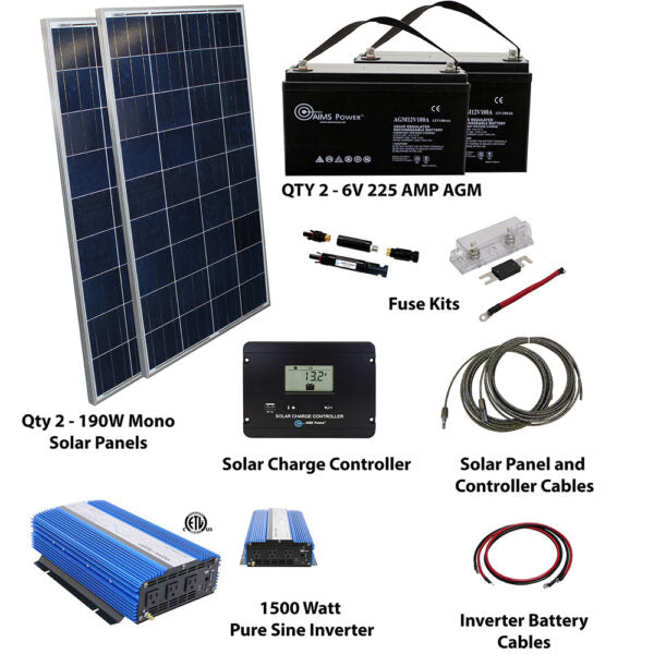 AIMS Power 380 Watt Solar Kit with 1500 Watt Pure Sine Inverter - Off Grid Power Solution