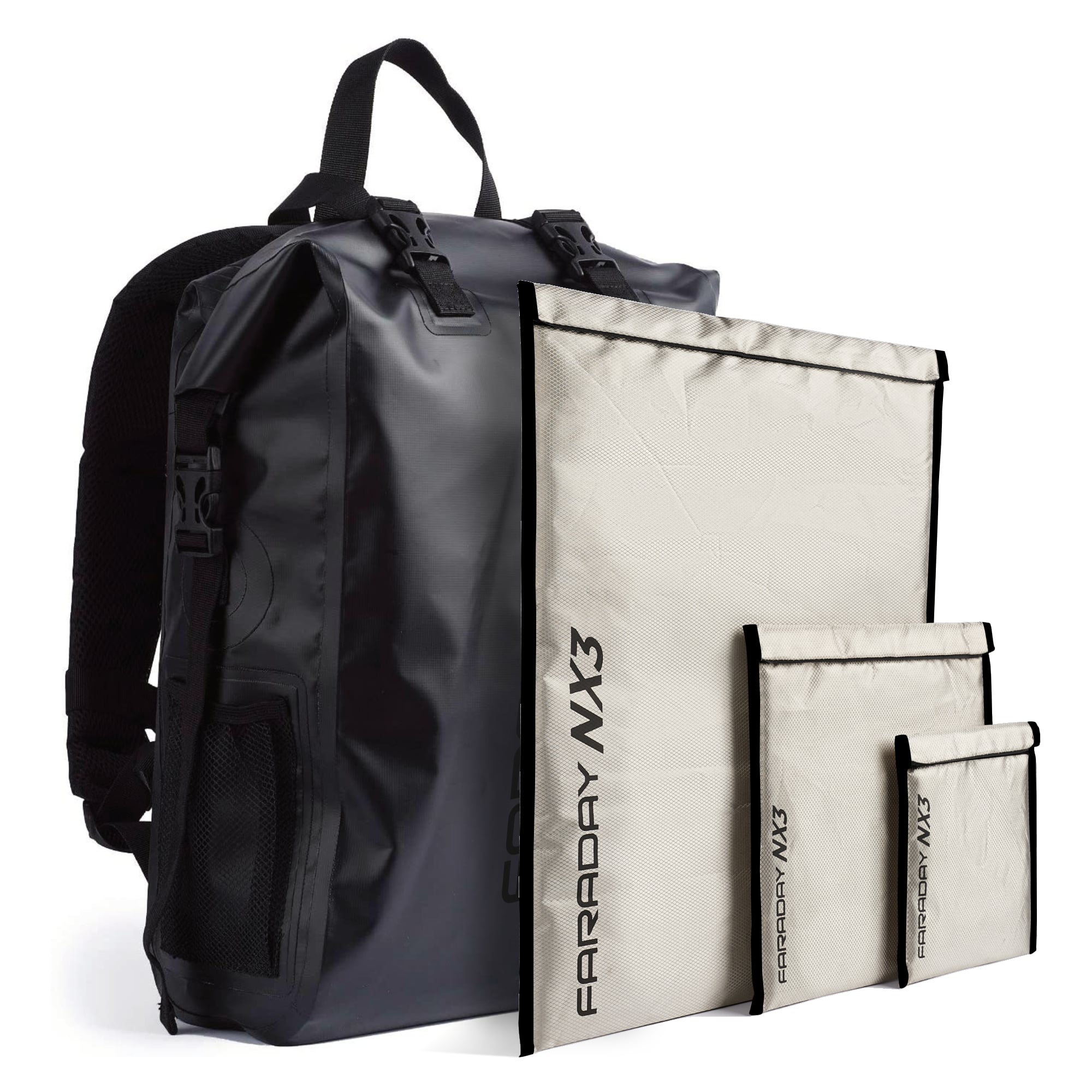 Faraday Dry Bag Backpack NX3 3pc Kit Secure Waterproof EMP and EMP Digital Protection complete system package with professional installation components for electromagnetic pulse protection and security