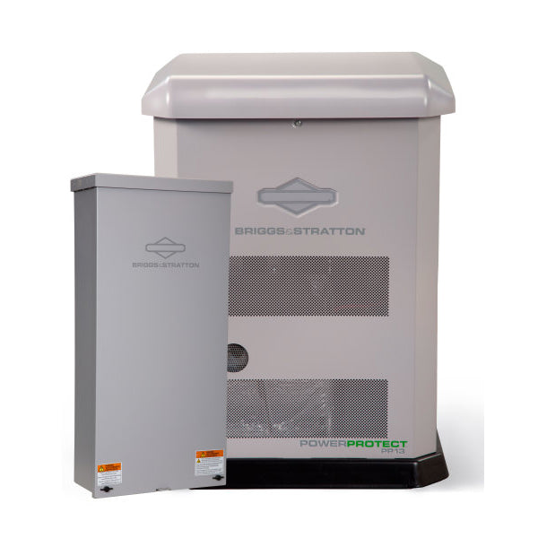 Briggs and Stratton PowerProtect™ 13kW Home Standby Generator with 200Amp Transfer Switch and Symphony Choice Kit primary product showcase highlighting essential features for automatic residential backup power