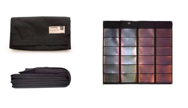 Multiple views of the Powerfilm solar F16-3600L 60W Foldable Solar Panel