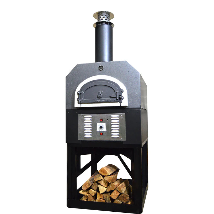 Chicago Brick Oven CBO-750 Mobile Stand Hybrid Liquid Propane and Wood Fired Pizza Oven in Silver Vein - professional outdoor cooking equipment for emergency preparedness and off-grid cooking