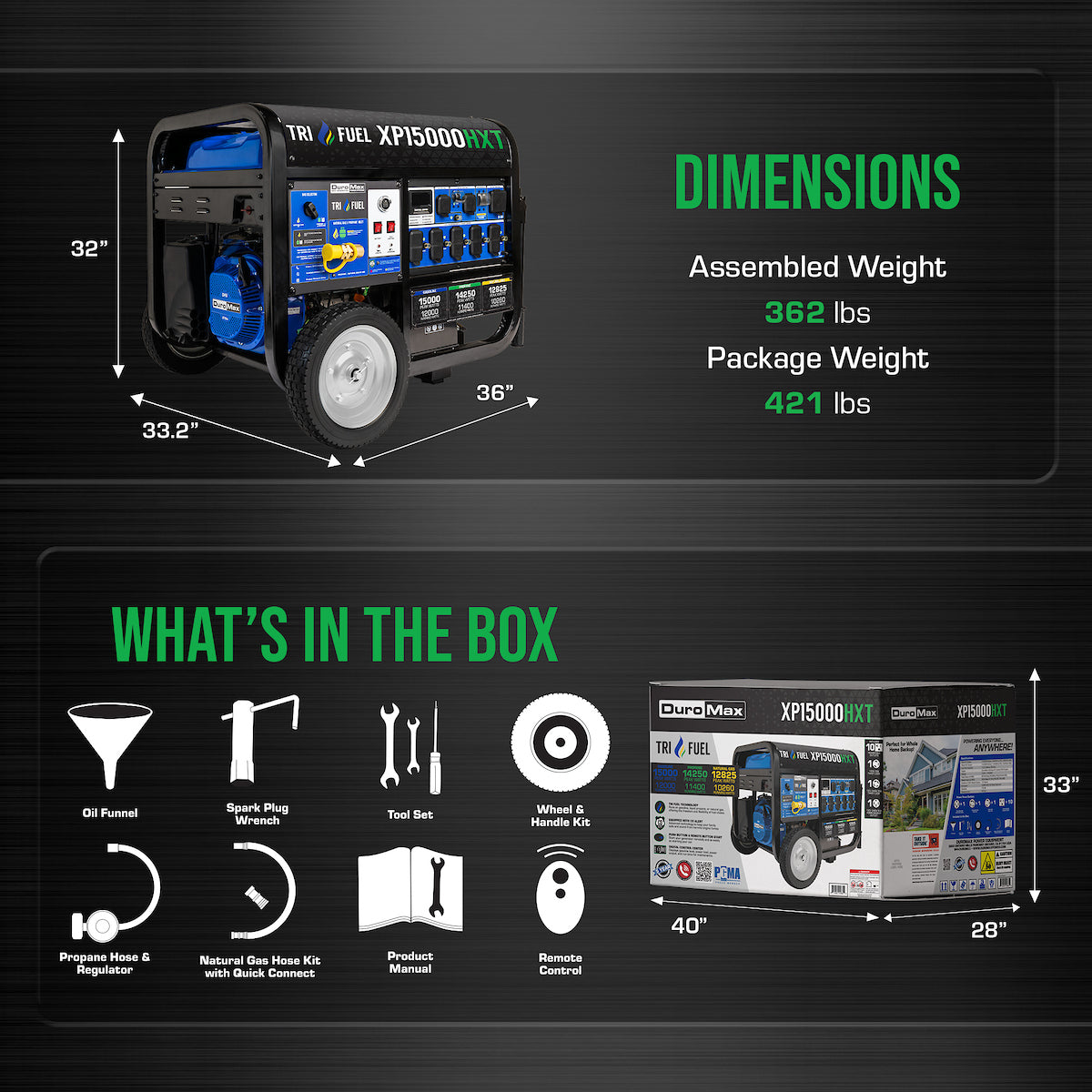 DuroMax XP15000HXT 15,000 Watt Tri Fuel Portable Generator