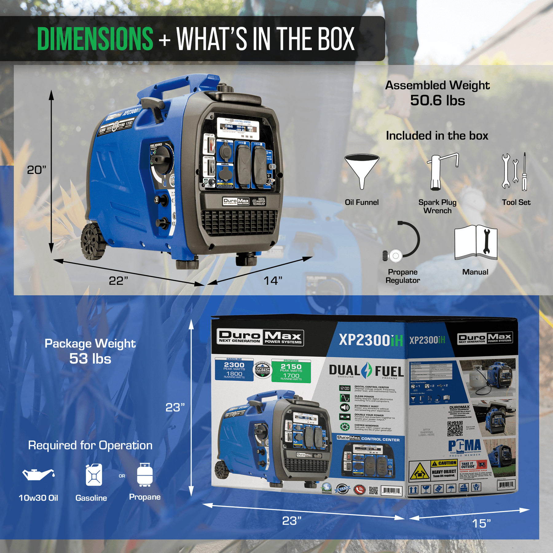 DuroMax XP2300iH 2,300 Watt Portable Dual Fuel Inverter Generator - Quiet & Reliable