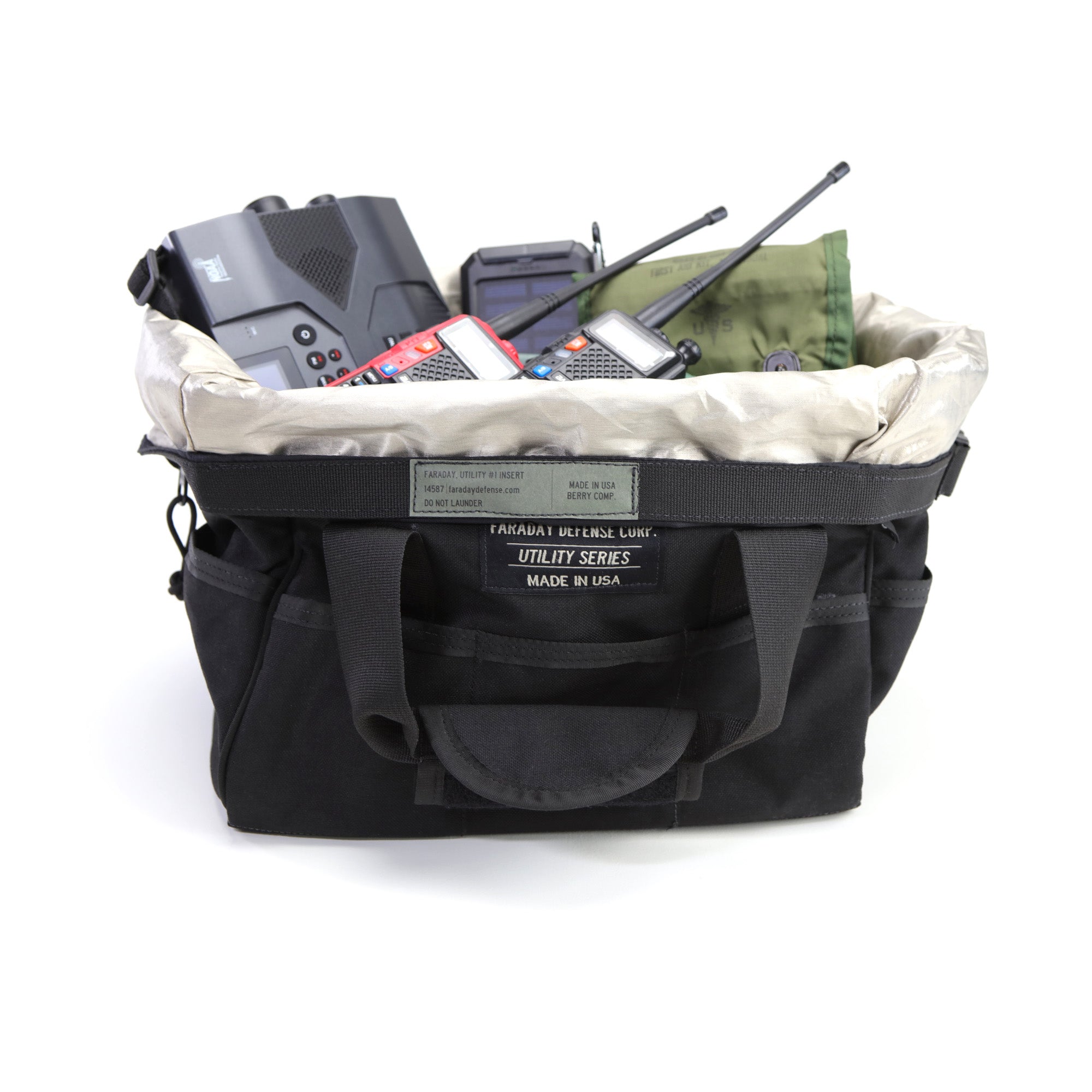 Cordura Utility Faraday Bag Small Berry Compliant Signal Blocking Durability technical component view with connection details for professional emergency preparedness solutions