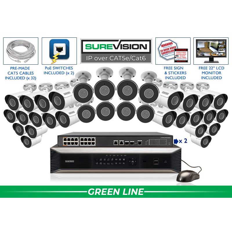 CCTV Security Pros Infrared Bullet 32 Camera 4MP IP Video Recording System primary product showcase highlighting essential features for professional emergency preparedness solutions