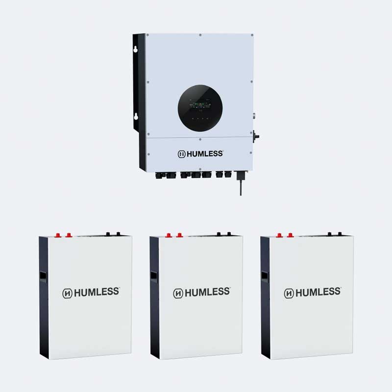 Humless 6kW Universal Grid Tied or OffGrid Inverter and IP65 Battery Bundle primary product showcase highlighting key features and benefits for professional emergency preparedness applications