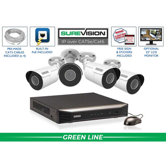 CCTV Security Pros SureVision NVR 4 4MP IP Bullet Camera Security System with Infrared Night Vision and Audio Recording