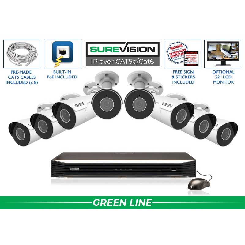 CCTV Security Pros SureVision NVR 8 4MP IP Bullet Camera Security System with Infrared Night Vision and Audio Recording supplementary technical view with additional specifications for professional emergency preparedness solutions
