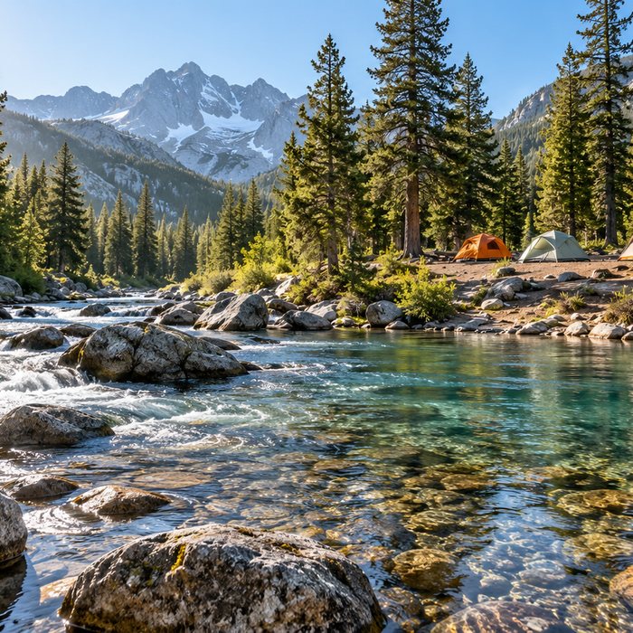Mountain stream beside a wilderness group campsite
