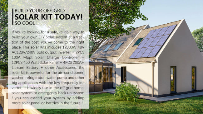 COMPLETE OFF GRID SOLAR SYSTEM 12000W 48V 120V/240V OUTPUT 10.24KWH LITHIUM BATTERY 5400 WATT SOLAR PANEL SGK-12MAX