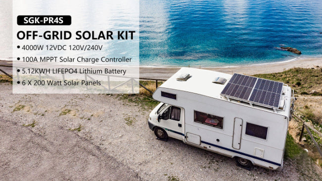 OFF GRID SOLAR SYSTEM 4000W INVERTER 12VDC 120V/240V LIFEPO4 BATTERY 1200 WATT SOLAR BACK UP SGK-PR4S