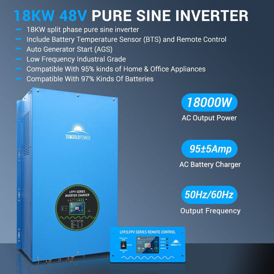 SungoldPower 18000W 48V Split Phase Pure Sine Wave Inverter Charger - Reliable Power for Preppers