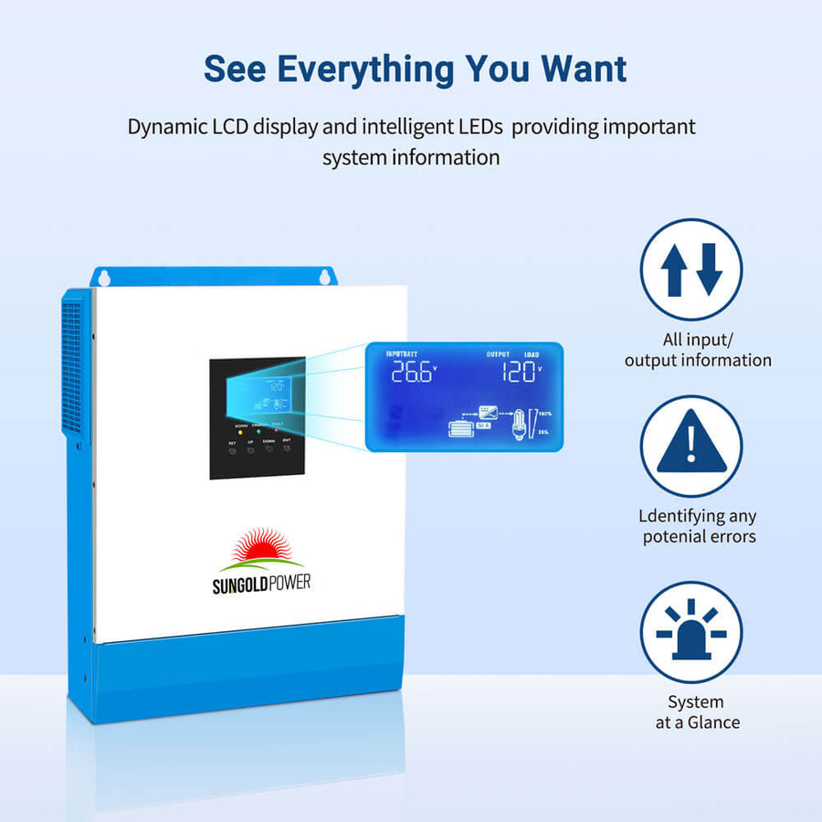 SungoldPower 3000W 24V Solar Inverter Charger - For up to 1600W of Solar Input