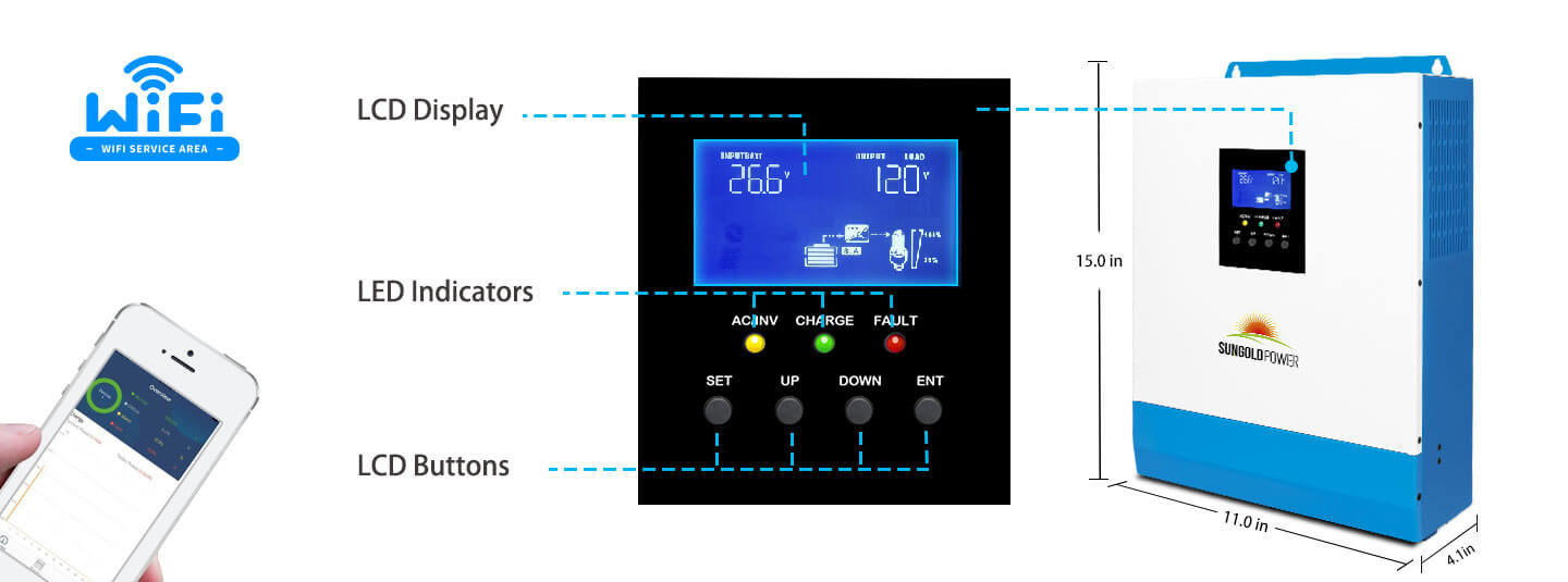 SungoldPower 3000W 24V Solar Inverter Charger - For up to 1600W of Solar Input