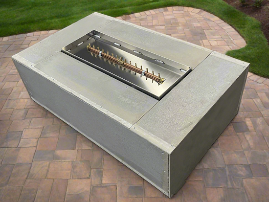 Warming Trends 60"x36" Rectangular Ready to Finish Fire pit Kit 150,000 BTU CROSSFIRE® Burner and WATERSTOP® Fitting