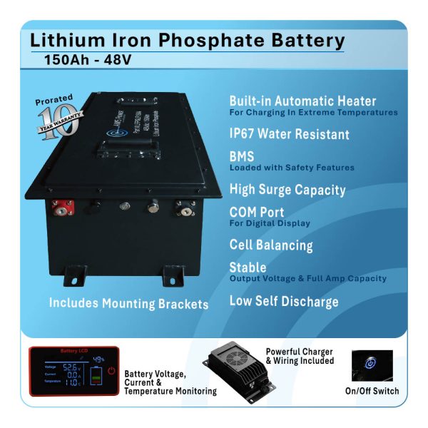 AIMS Power Golf Cart 105AH Lithium Battery 105AH 48V 5.3 kWh with Charger and Wiring kit - Reliable Energy for Your Adventures