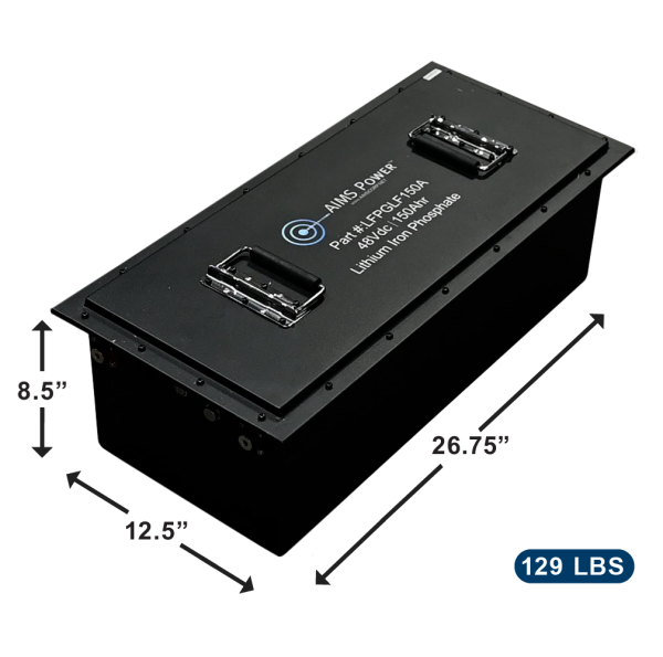 AIMS Power Golf Cart 150AH Lithium Battery 48V Upgrade Your Ride supplementary technical view with additional specifications for cutting-edge energy storage solutions