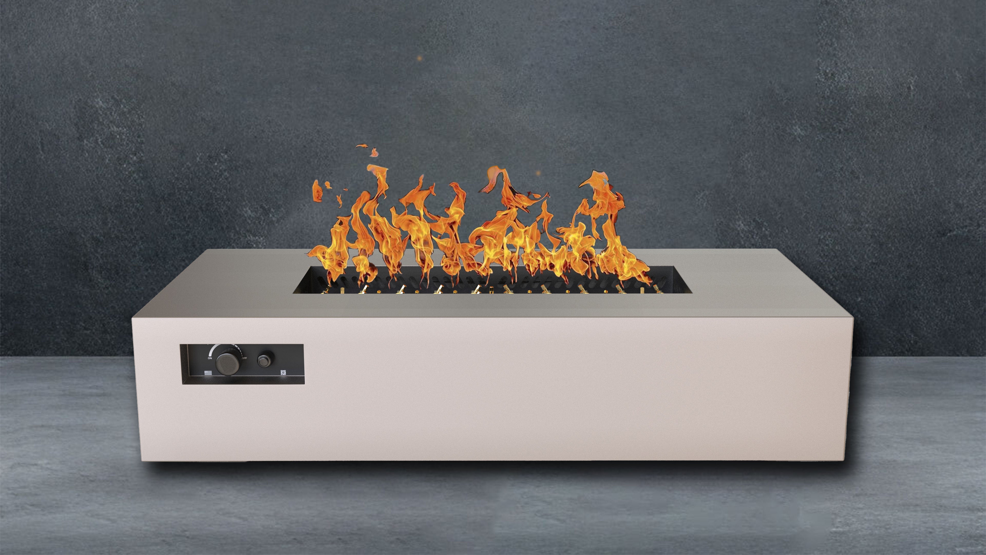 Sand pebble color Warming Trends R72 Rectangular AOS Fire Table with 290,000 BTU CROSSFIRE® Burner