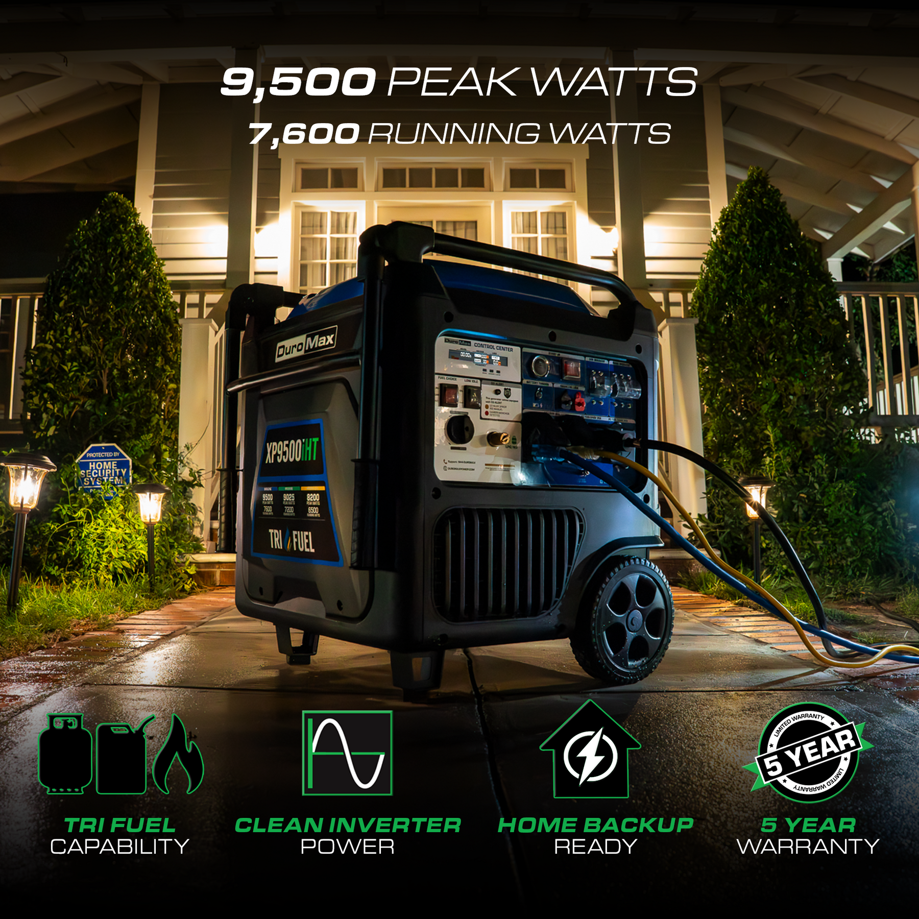 DuroMax XP9500iHT 9,500 Watt Portable Tri Fuel Inverter Generator - Reliable Power for Preppers