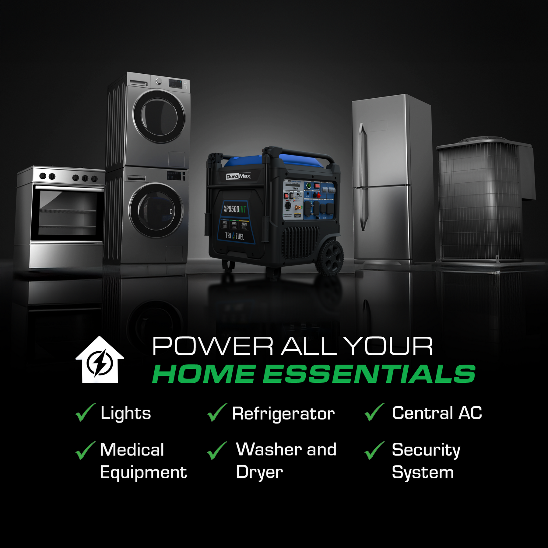 DuroMax XP9500iHT 9,500 Watt Portable Tri Fuel Inverter Generator - Reliable Power for Preppers