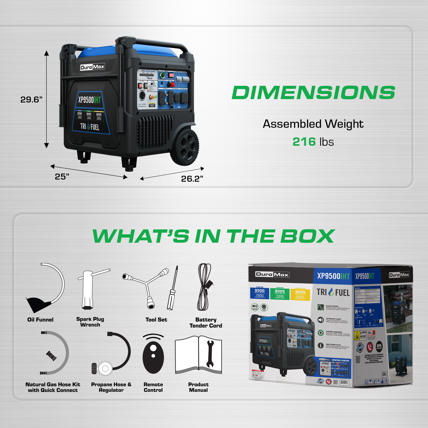DuroMax XP9500iHT 9,500 Watt Portable Tri Fuel Inverter Generator - Reliable Power for Preppers