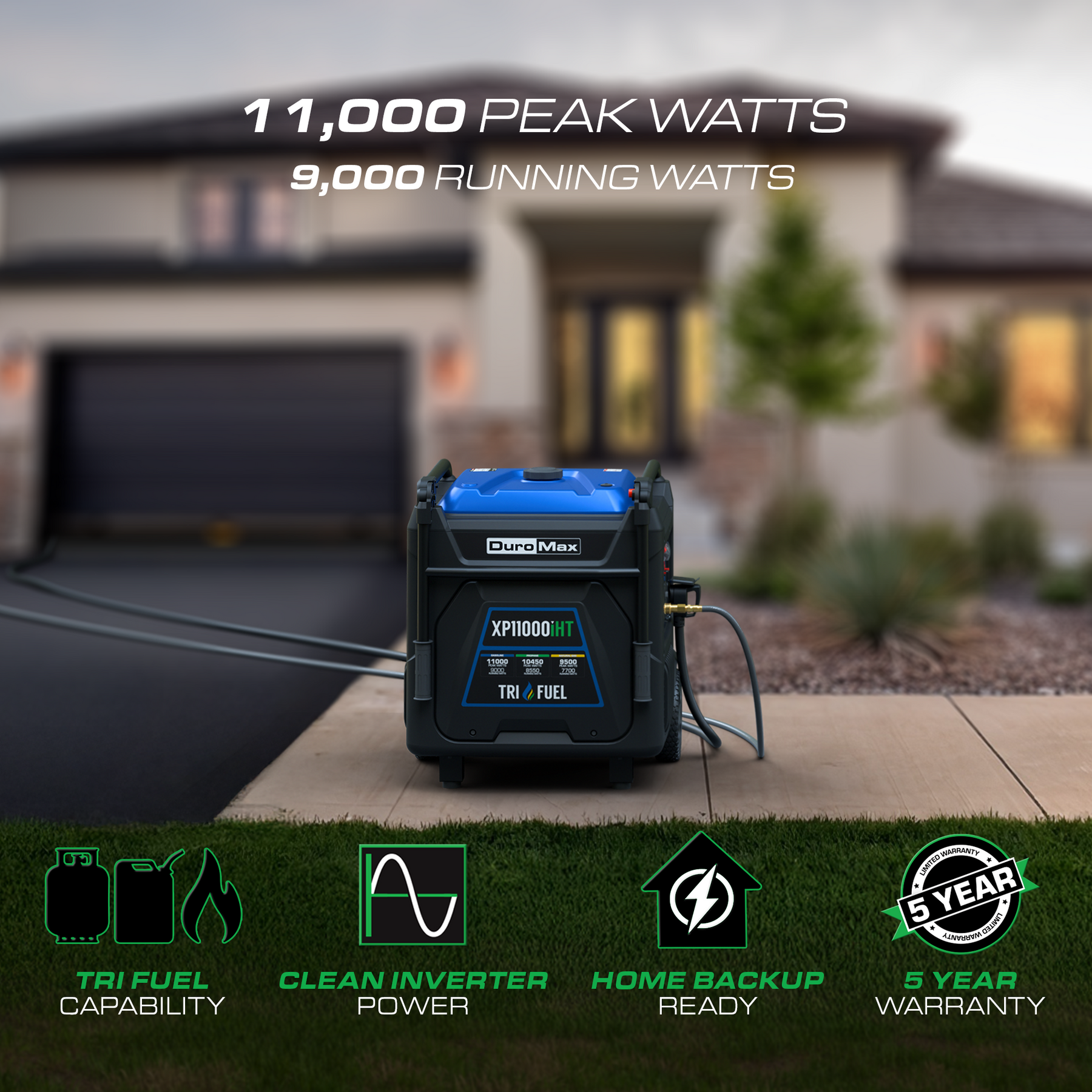 DuroMax XP11000iHT 11,000 Watt Tri Fuel Inverter Generator - Power Your Home with Ease