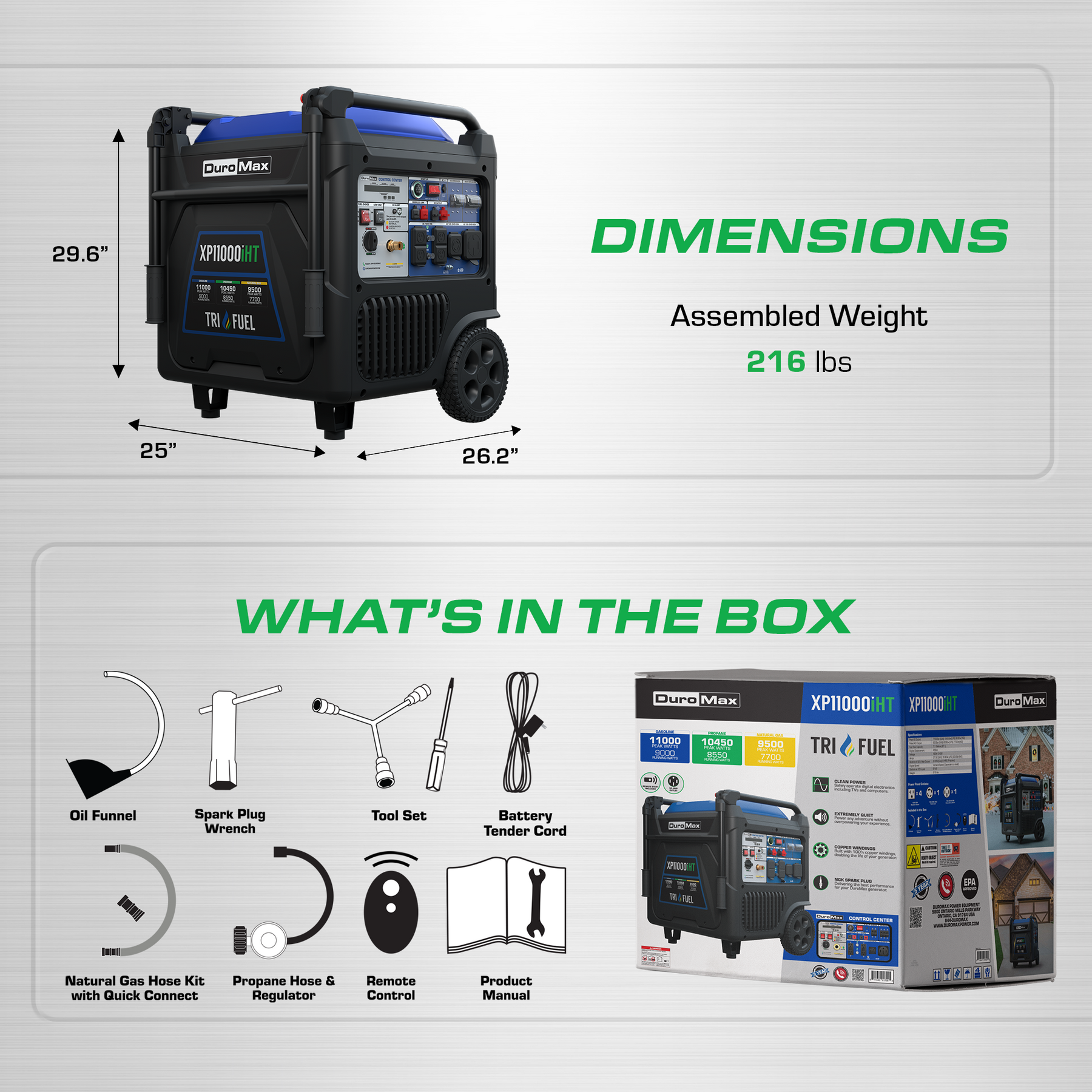 DuroMax XP11000iHT 11,000 Watt Tri Fuel Inverter Generator - Power Your Home with Ease