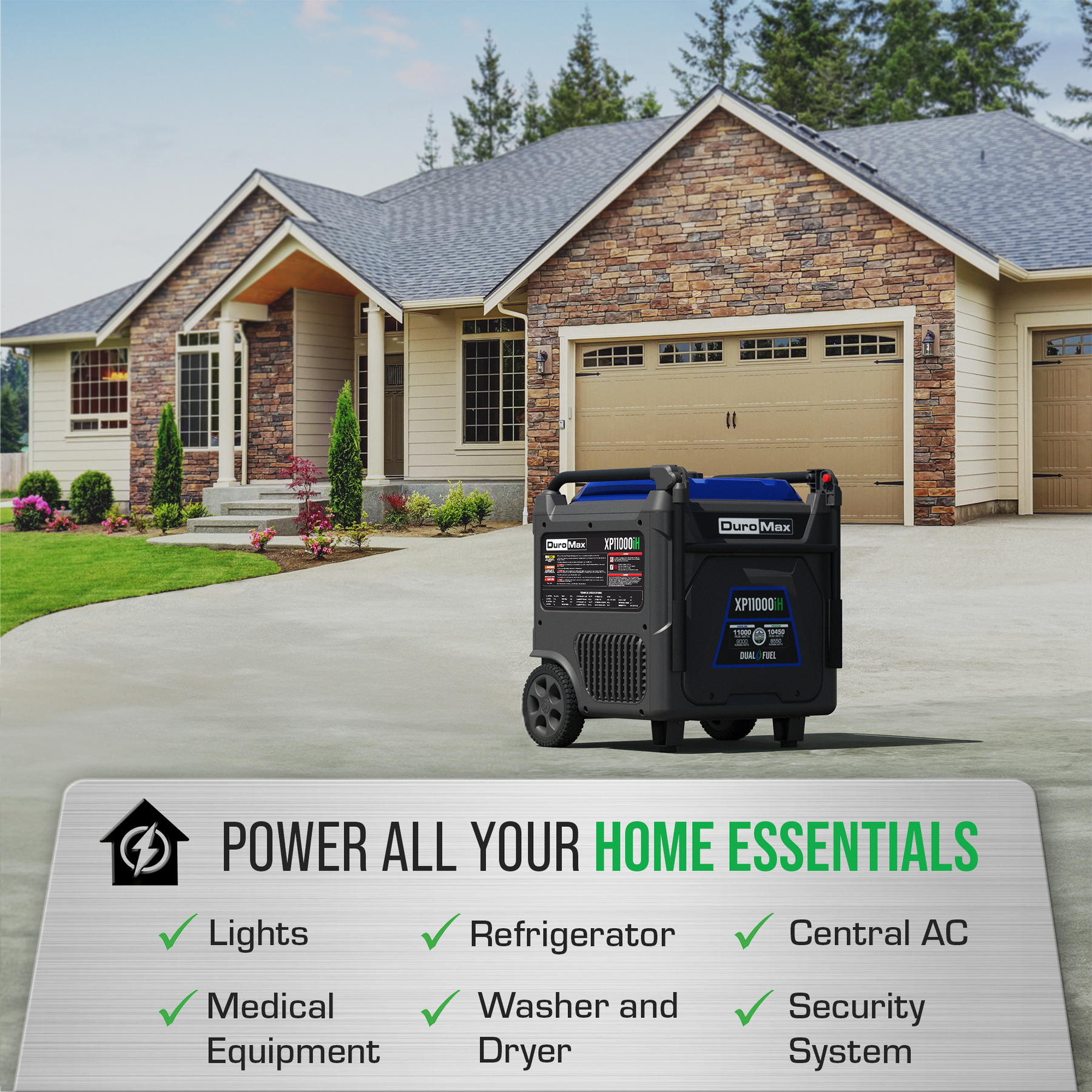 DuroMax XP11000iH 11,000 Watt Portable Dual Fuel Inverter Generator - Quiet & Reliable Power