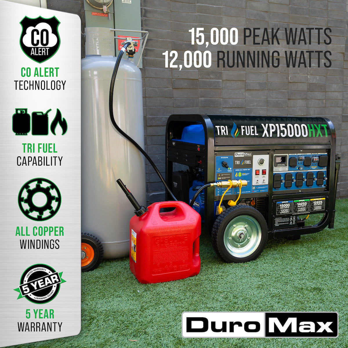 DuroMax XP15000HXT 15,000 Watt Tri Fuel Portable Generator