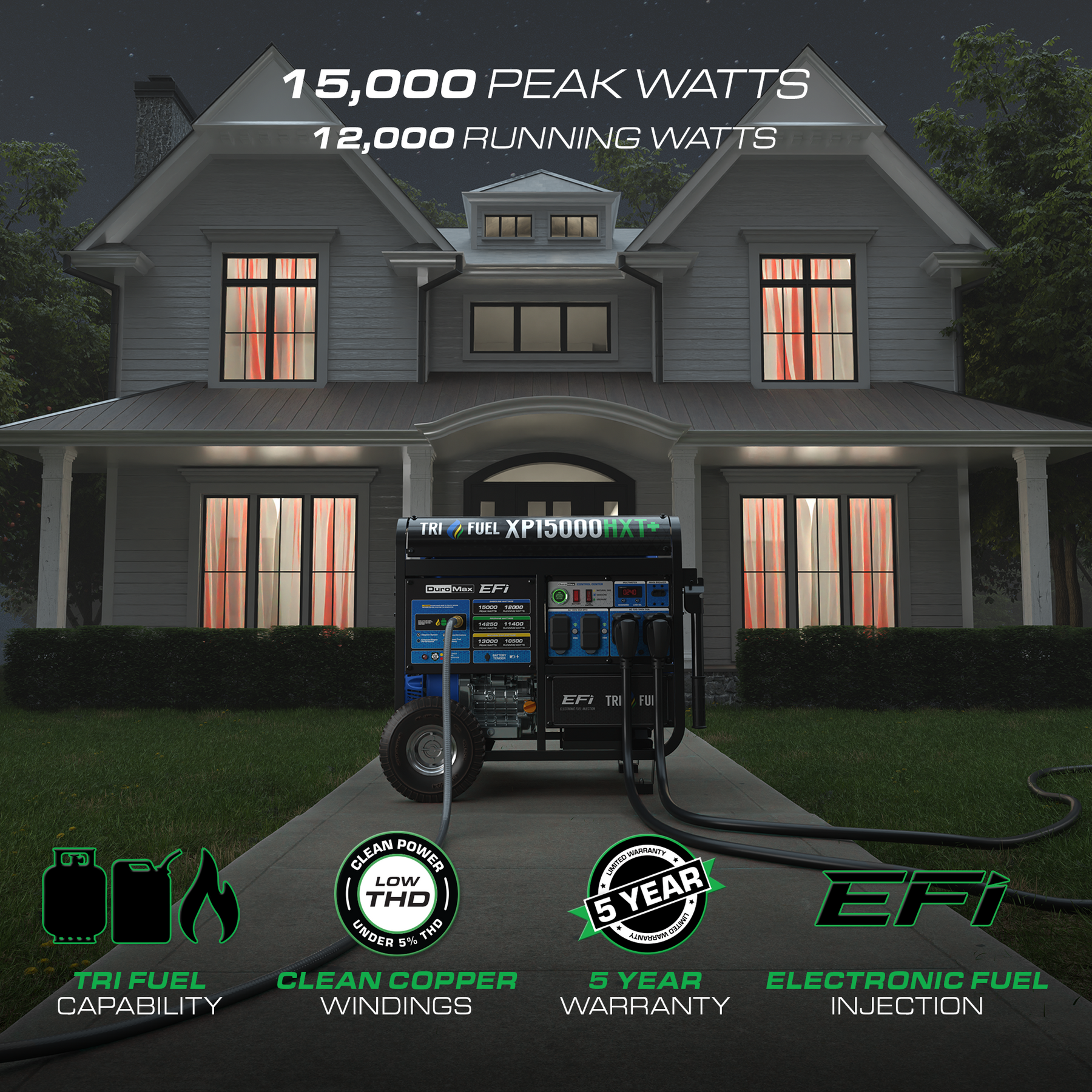 DuroMax XP15000HXT+ 15,000 Watt Tri Fuel Portable Generator