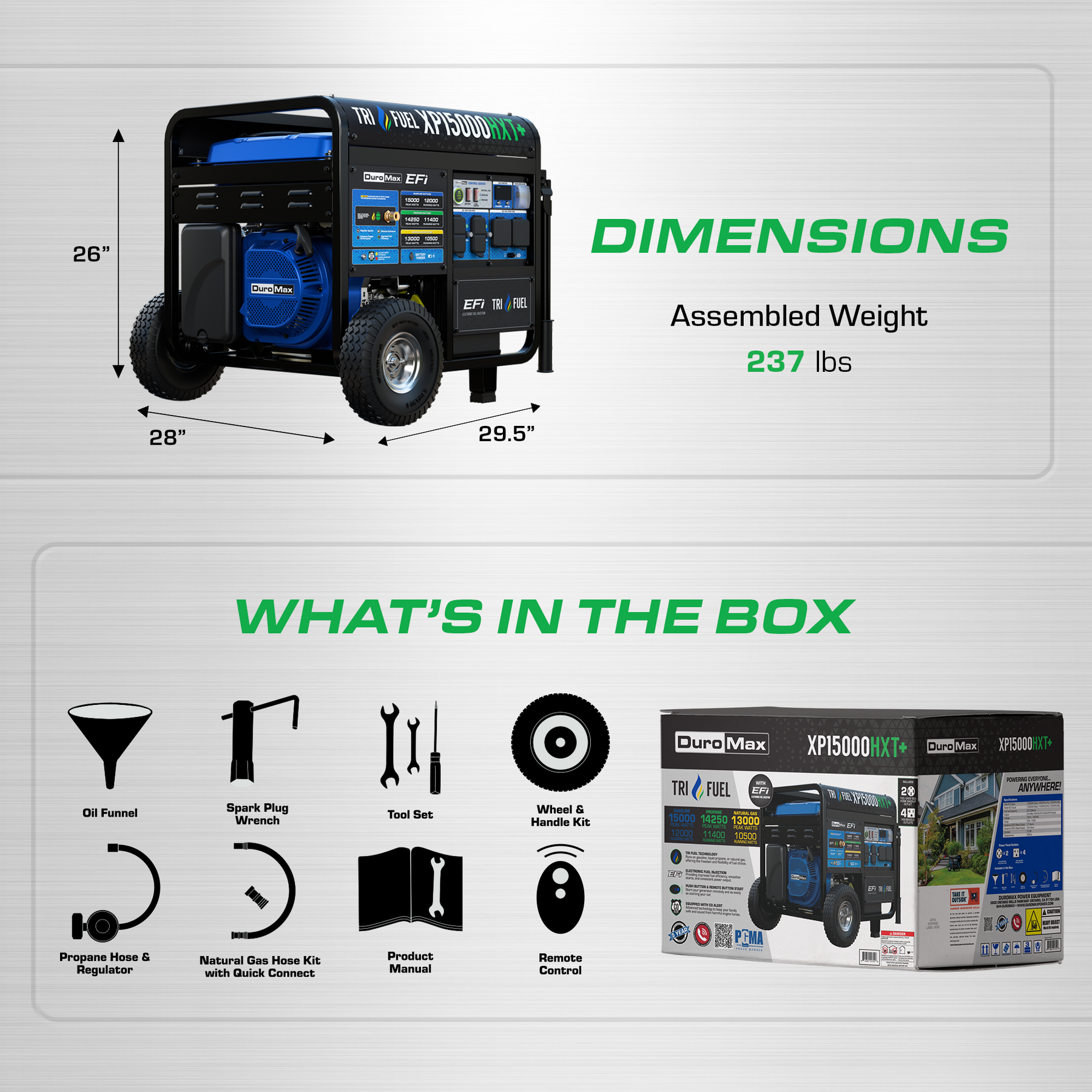 DuroMax XP15000HXT+ 15,000 Watt Tri Fuel Portable Generator